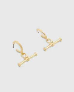 Gold T-bar Hoop Earrings