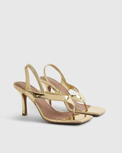 Gold Toe Thong High Shine Heeled Sandals