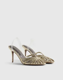Gold Weave Caged Heeled Sandals