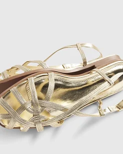 Gold Wide Fit Caged Flat Sandals
