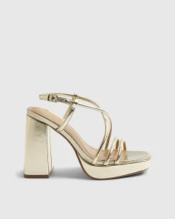 Gold Wide Fit Platform Heeled Sandals