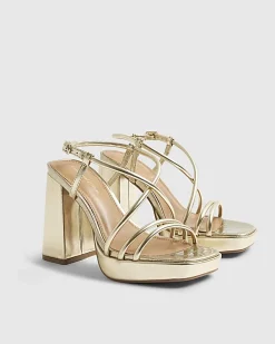 Gold Wide Fit Platform Heeled Sandals