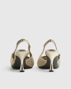 Gold Wide Fit Weave Slingback Court Heels