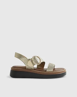 Gold Wide Fit Woven Flatform Sandals
