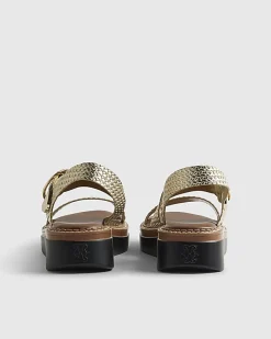 Gold Wide Fit Woven Flatform Sandals