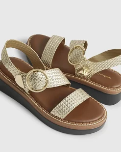 Gold Woven Buckle Flatform Sandals