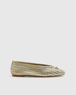 Gold Woven Flat Ballet Pumps