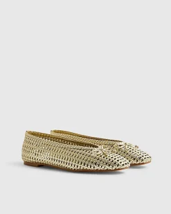 Gold Woven Flat Ballet Pumps