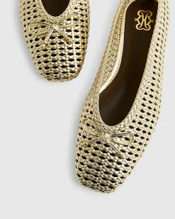 Gold Woven Flat Ballet Pumps