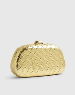 Gold Woven Hard Shell Clutch Bag