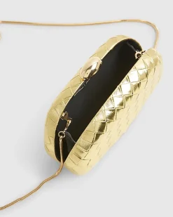 Gold Woven Hard Shell Clutch Bag