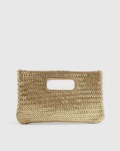 Gold Woven Leather Clutch Bag
