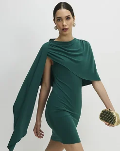 Green Asymmetric Drape Cape Dress