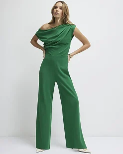 Green Asymmetric Drape Jumpsuit