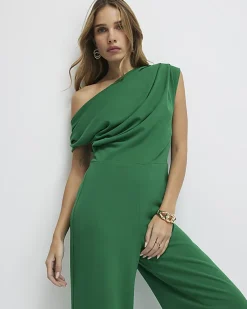 Green Asymmetric Drape Jumpsuit
