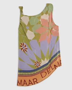 Green Asymmetric Placed Print Top