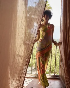 Green Asymmetric Placed Print Top