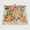 Green Belted Embroidered Cutwork Shorts
