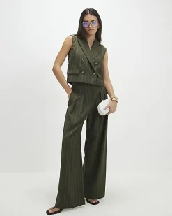 Green Boxy Pinstripe Waistcoat