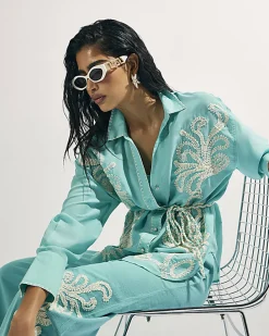Green Broderie Long Sleeve Shirt