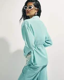 Green Broderie Long Sleeve Shirt