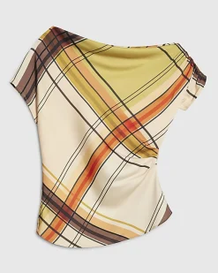 Green Check Off The Shoulder Top