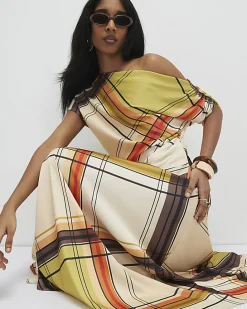 Green Check Off The Shoulder Top