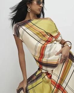 Green Check Off The Shoulder Top