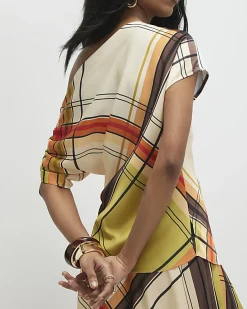 Green Check Off The Shoulder Top