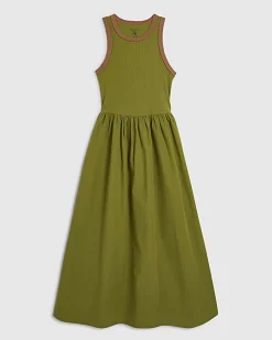 Green Cotton Sleeveless Whipstitch Maxi Dress
