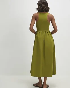 Green Cotton Sleeveless Whipstitch Maxi Dress