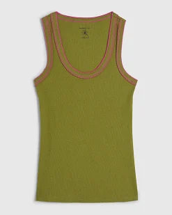 Green Cotton Whipstitch Tank Top