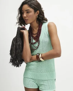 Green Crochet Knit Vest Top