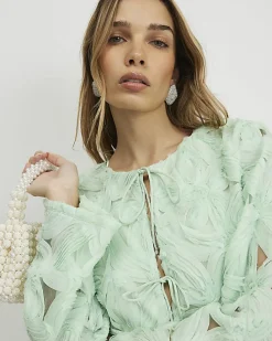 Green 3D Flower Tie Front Jacket