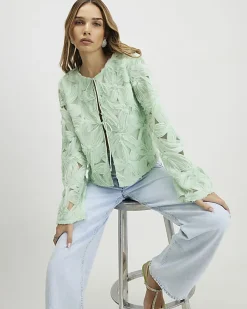 Green 3D Flower Tie Front Jacket