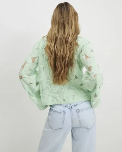 Green 3D Flower Tie Front Jacket