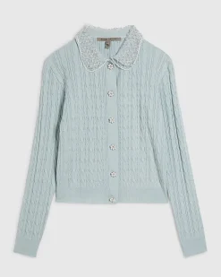 Green Embellished Collar Cardigan