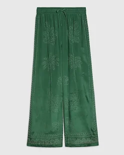 Green Embellished Wide Leg Trousers