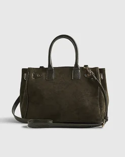 Green Faux Suede Lock Front Tote Bag