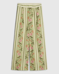 Green Floral High Waisted Wide Leg Trousers