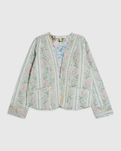 Green Floral Print Quilted Cotton Jacket