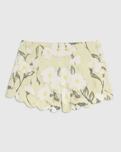 Green Floral Scallop Linen Blend Shorts