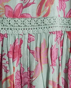 Green Floral Shirred Mini Dress