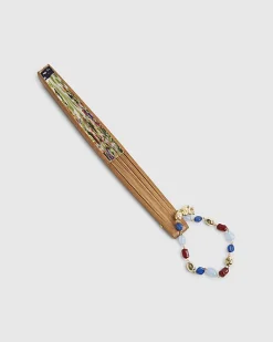 Green Floral Stripe Hand Fan