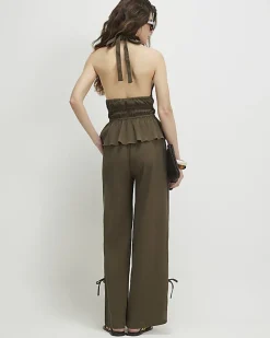 Green Halter Neck Top And Trousers Lounge Set