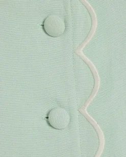 Green Linen Blend Scallop Trim Waistcoat