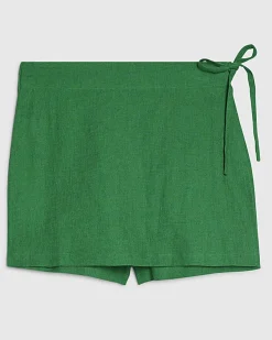 Green Linen Blend Skort