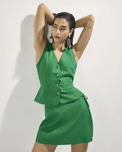 Green Linen Blend Skort