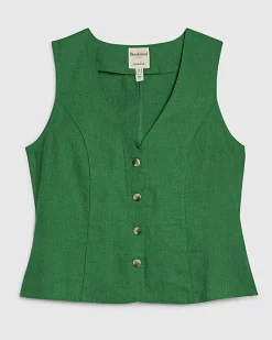 Green Linen Blend Waistcoat