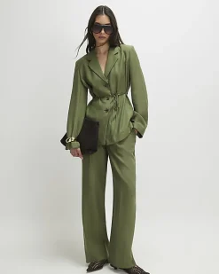 Green Long Sleeve Tie Waist Shacket